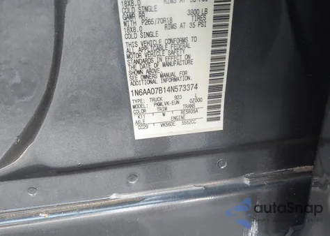 2004 Nissan Titan Le из США, поврежденный, VIN 1N6AA07B14N573374